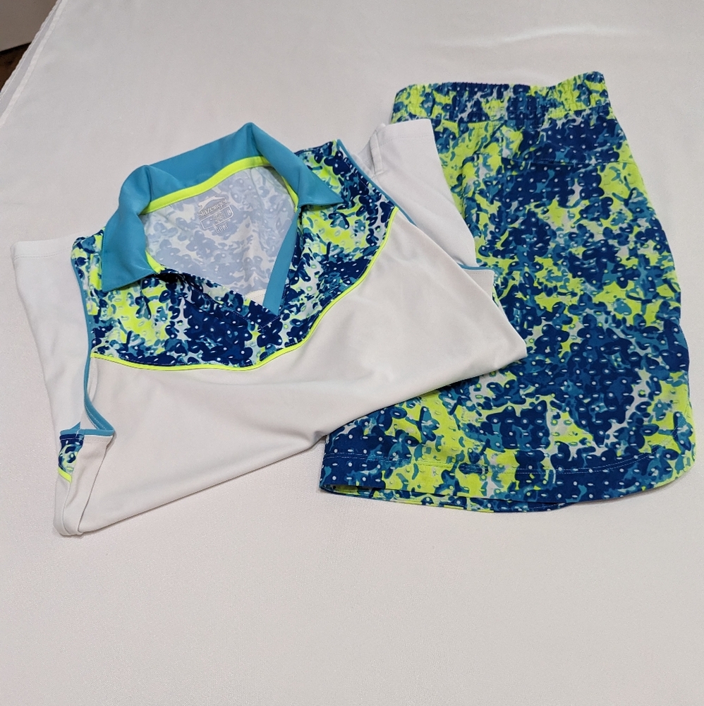 Slazenger Women's Green Camo Refresh Color Block Golf Skort Hydro-Dri Size L